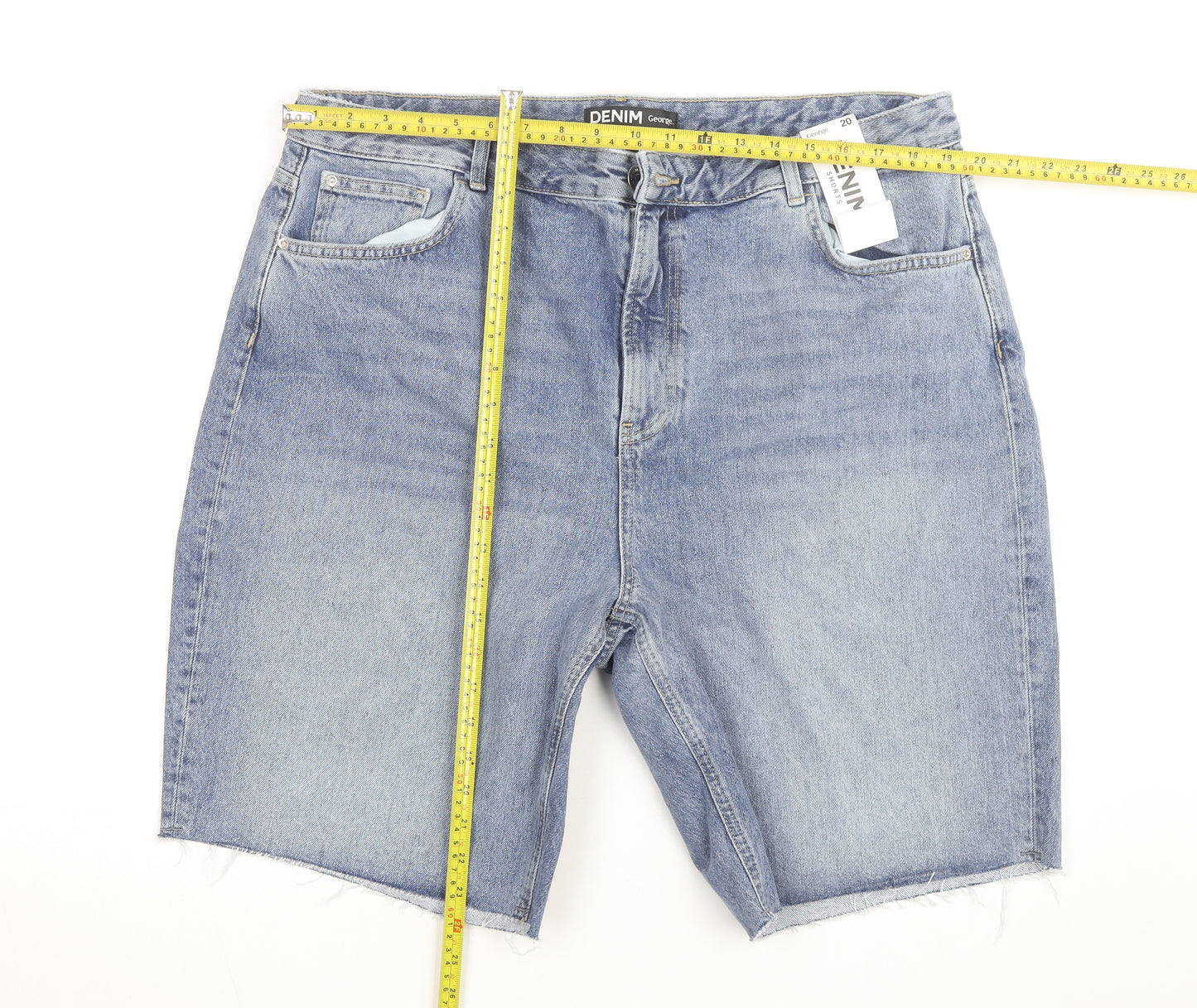 George Men's Blue Denim Chino Shorts Light Wash 100% Cotton Size L