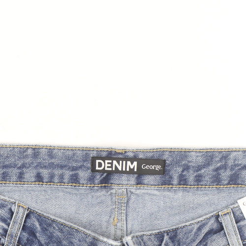 George Men's Blue Denim Chino Shorts Light Wash 100% Cotton Size L