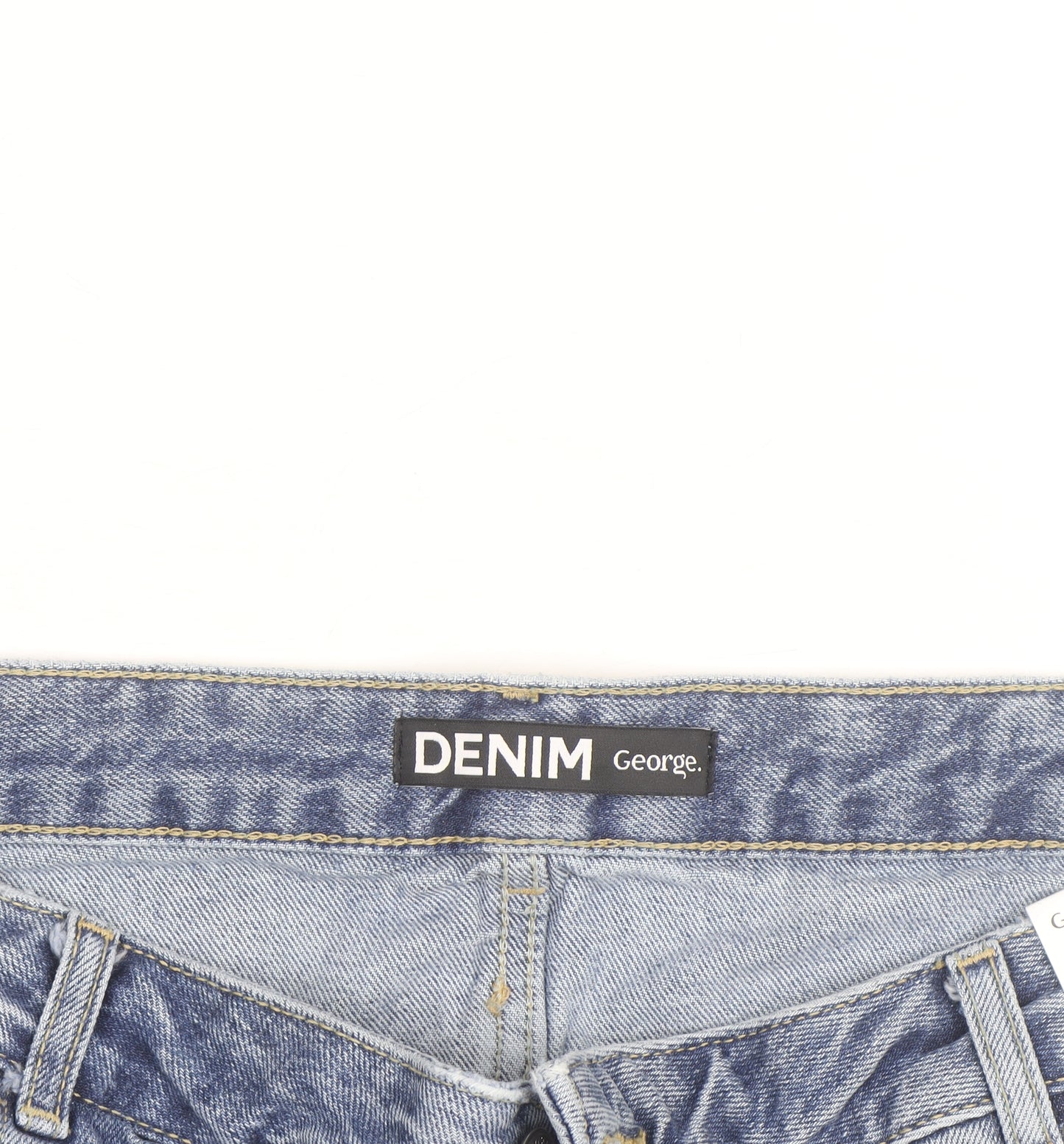 George Men's Blue Denim Chino Shorts Light Wash 100% Cotton Size L
