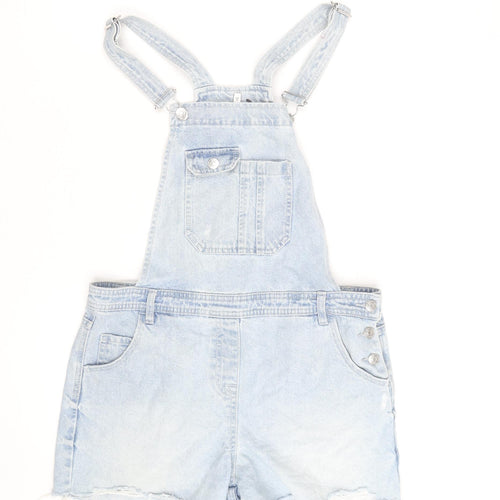 Next Women's Blue Light Wash Denim Short Dungarees Size 12