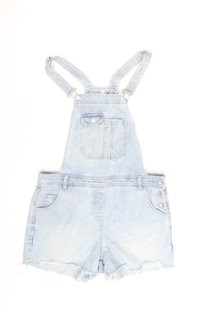 Next Women's Blue Light Wash Denim Short Dungarees Size 12