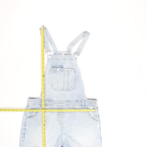 Next Women's Blue Light Wash Denim Short Dungarees Size 12