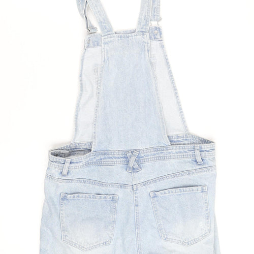 Next Women's Blue Light Wash Denim Short Dungarees Size 12