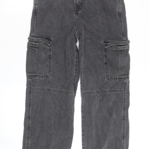 H&M Divided Women's Grey Cargo Trousers Size 10 Cotton Straight Leg