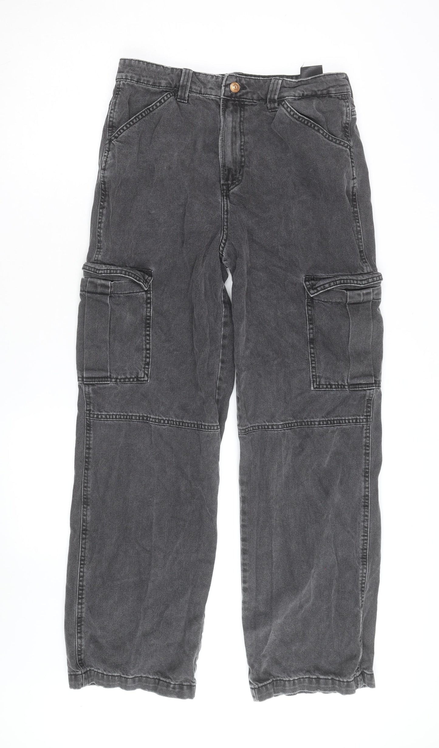 H&M Divided Women's Grey Cargo Trousers Size 10 Cotton Straight Leg