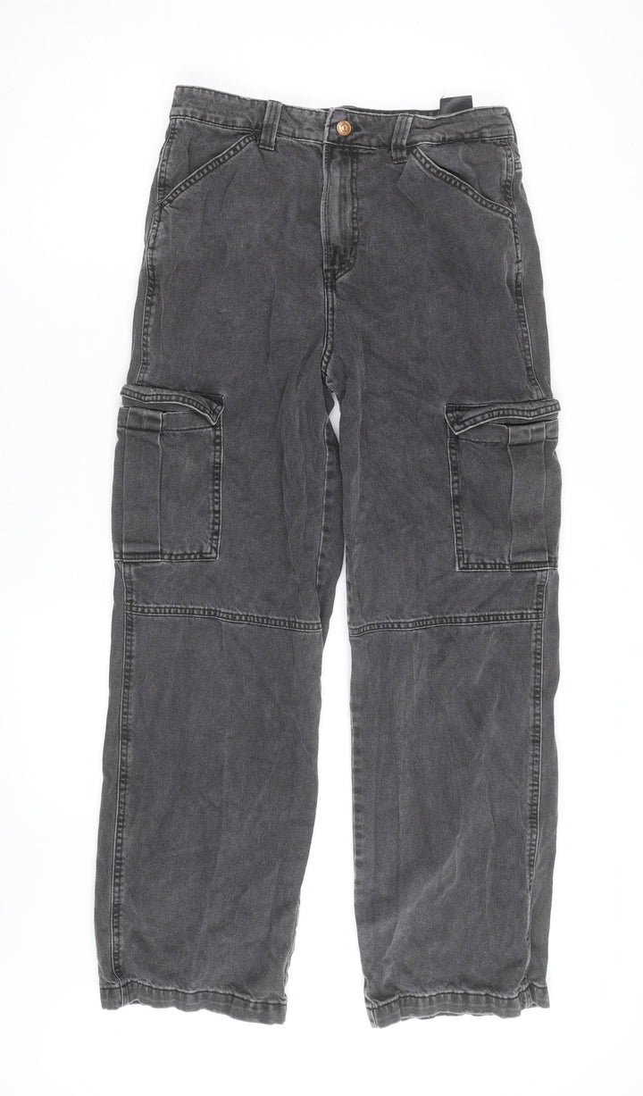 H&M Divided Women's Grey Cargo Trousers Size 10 Cotton Straight Leg