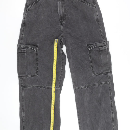 H&M Divided Women's Grey Cargo Trousers Size 10 Cotton Straight Leg