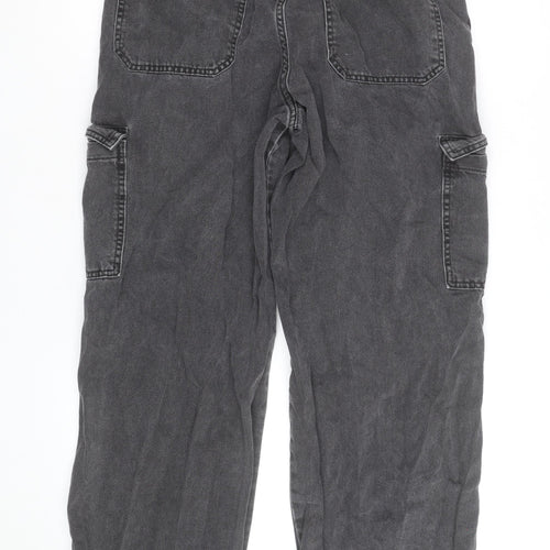 H&M Divided Women's Grey Cargo Trousers Size 10 Cotton Straight Leg
