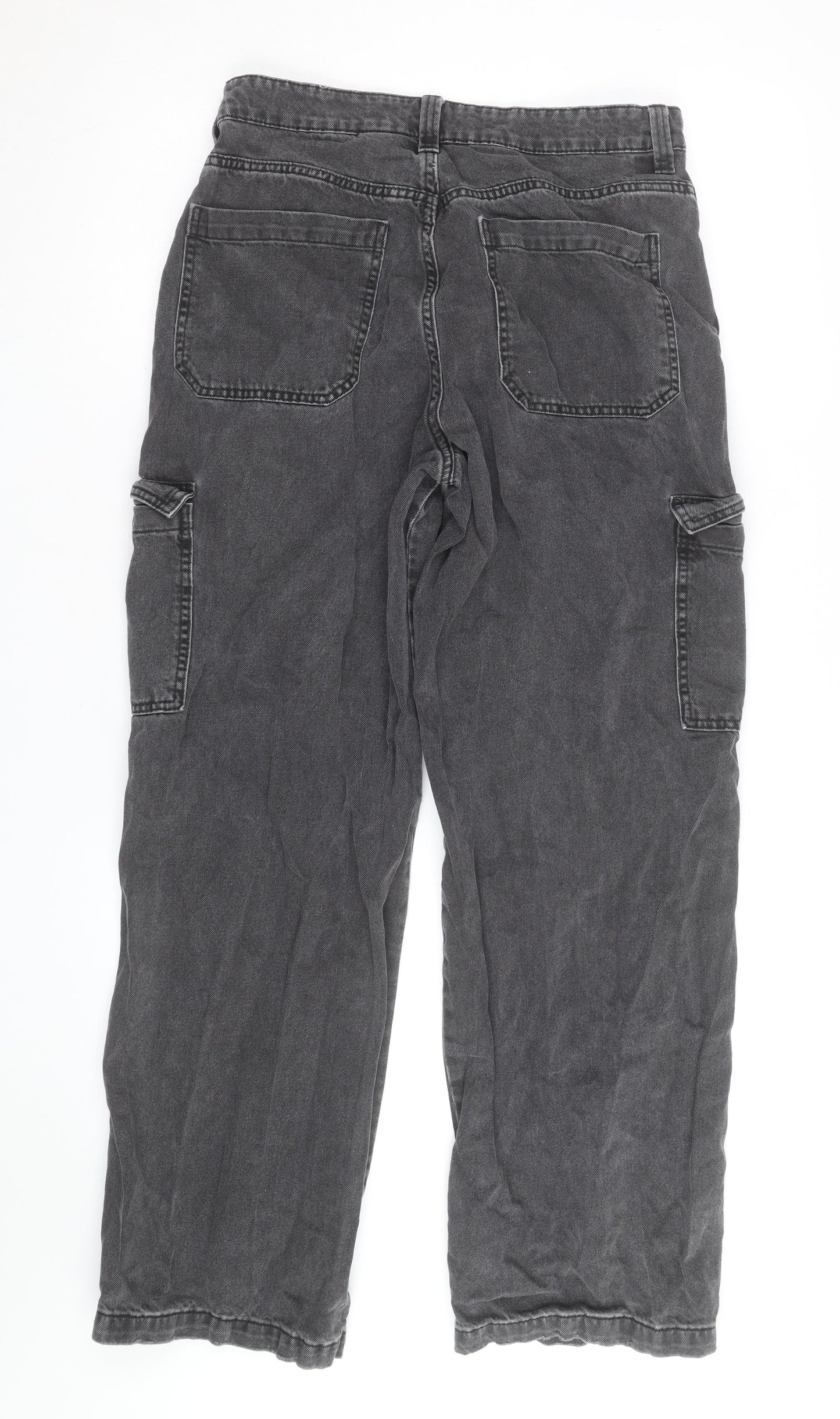 H&M Divided Women's Grey Cargo Trousers Size 10 Cotton Straight Leg
