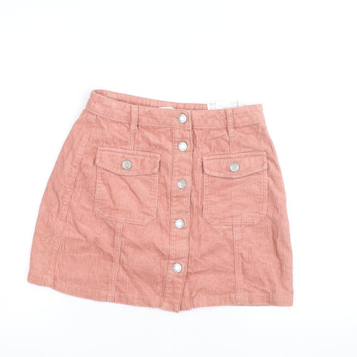 Stradivarius Women Pink Corduroy A-Line Button Mini Skirt Size 6