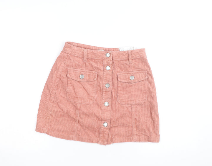 Stradivarius Women Pink Corduroy A-Line Button Mini Skirt Size 6