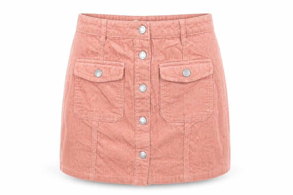 Stradivarius Women Pink Corduroy A-Line Button Mini Skirt Size 6
