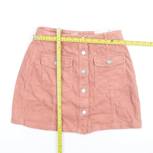 Stradivarius Women Pink Corduroy A-Line Button Mini Skirt Size 6