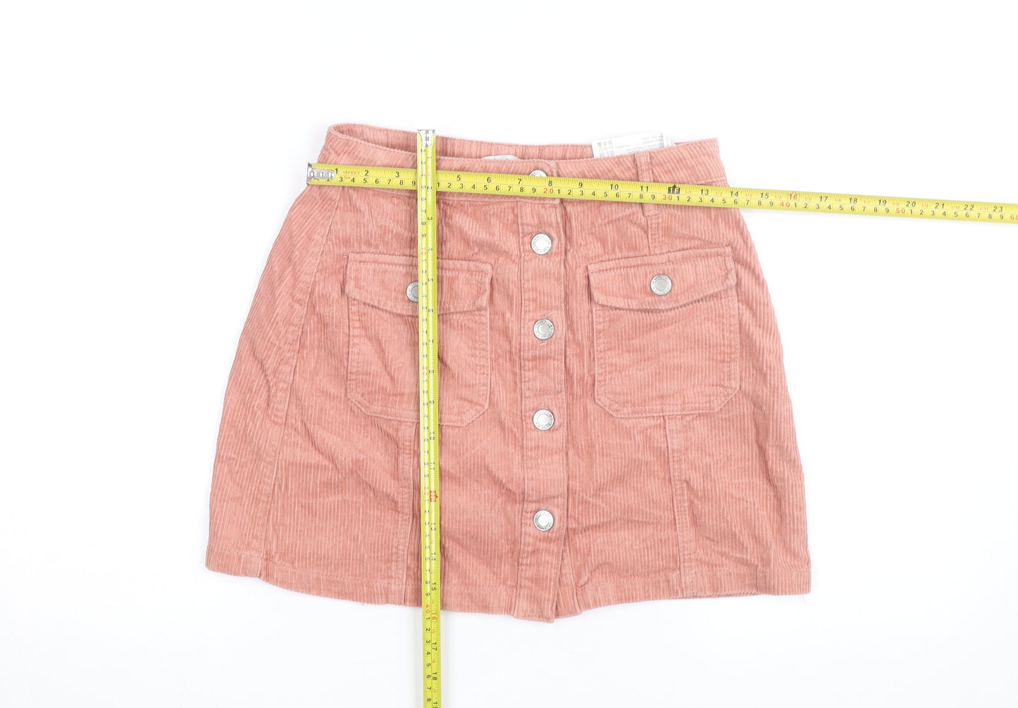 Stradivarius Women Pink Corduroy A-Line Button Mini Skirt Size 6