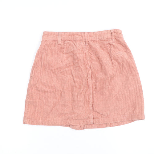 Stradivarius Women Pink Corduroy A-Line Button Mini Skirt Size 6