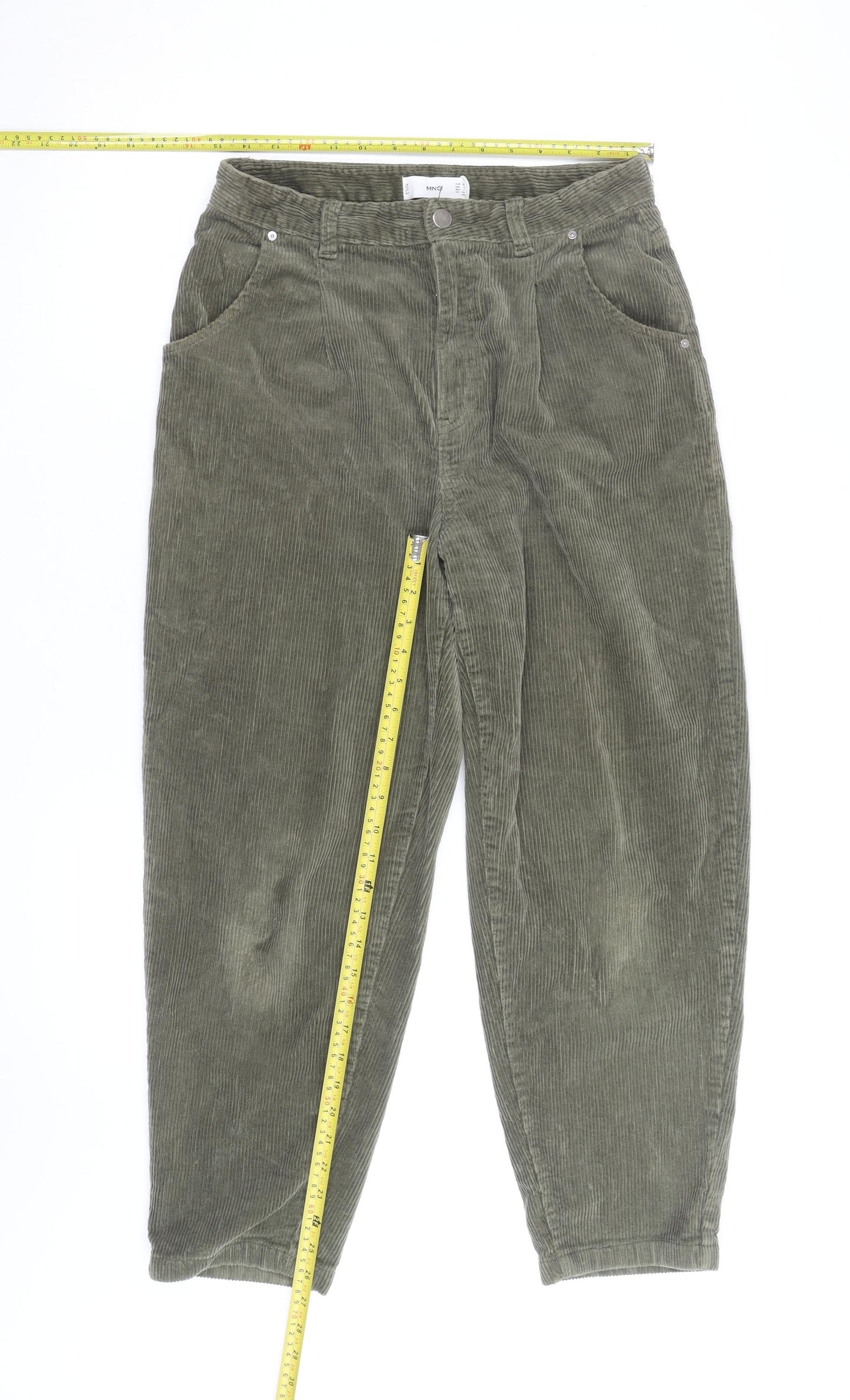 Mango Women's Green Corduroy Chino Trousers Size 10