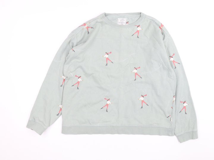 Fat Face Womens Green Ice Skater Print Sweatshirt Size 16 UK Cotton Crew Neck