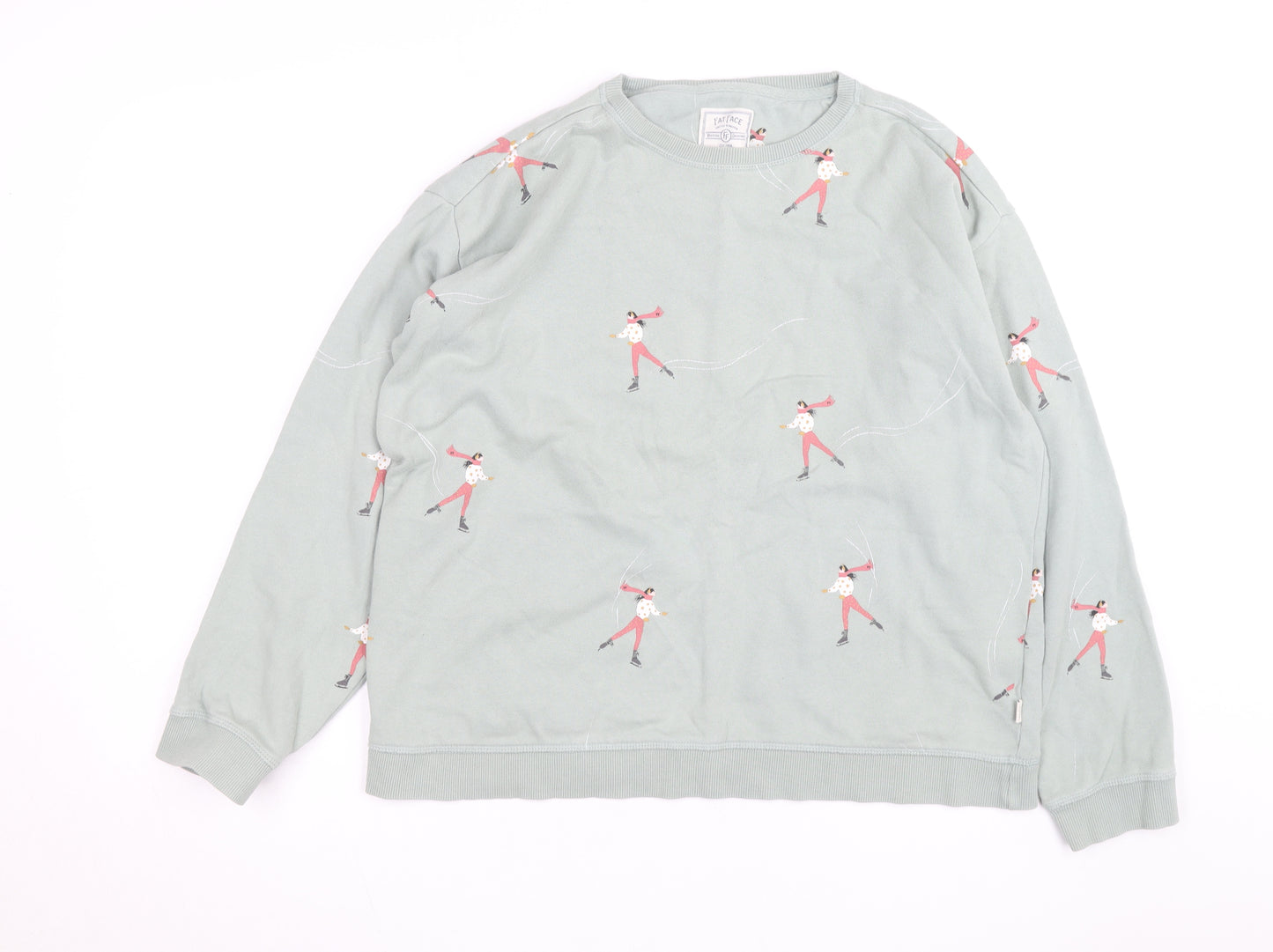 Fat Face Womens Green Ice Skater Print Sweatshirt Size 16 UK Cotton Crew Neck