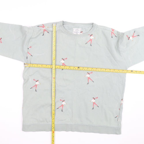 Fat Face Womens Green Ice Skater Print Sweatshirt Size 16 UK Cotton Crew Neck