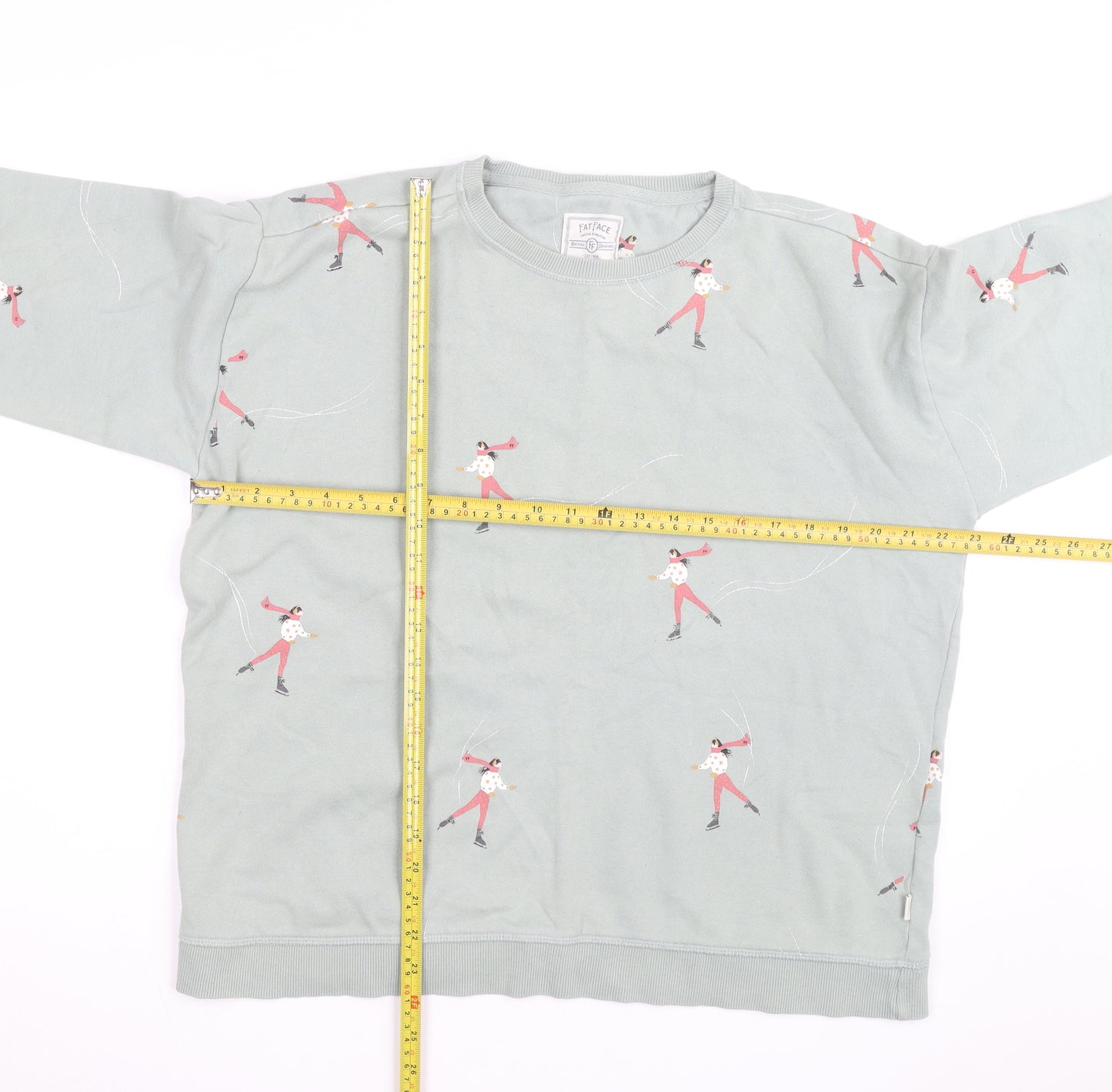 Fat Face Womens Green Ice Skater Print Sweatshirt Size 16 UK Cotton Crew Neck