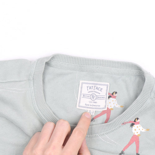 Fat Face Womens Green Ice Skater Print Sweatshirt Size 16 UK Cotton Crew Neck