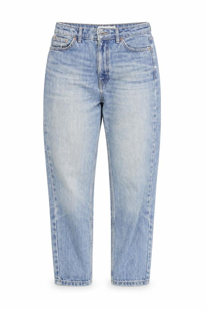Front view of Topshop Women's Blue High Rise Mom Jeans, size 10, Regular Denim