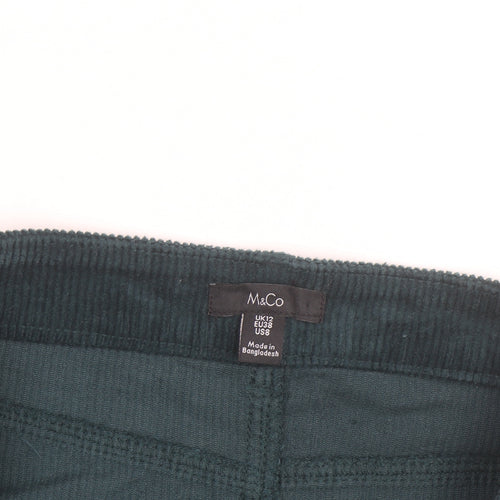 M&Co Women's Green Corduroy Knee Length Skirt UK 12 Straight Style