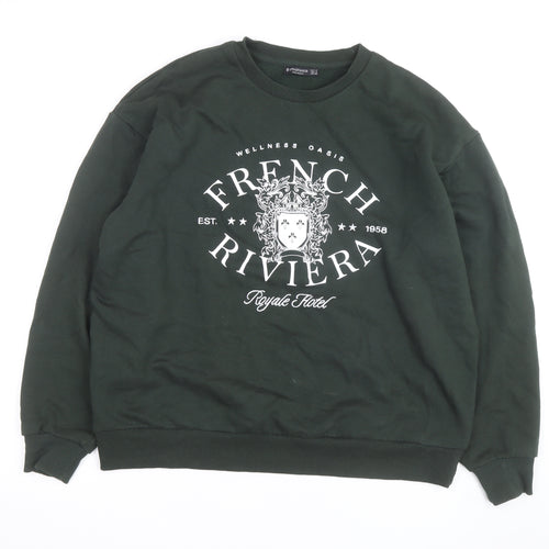Stradivarius Unisex Dark Green French Riviera Graphic Sweatshirt Size S