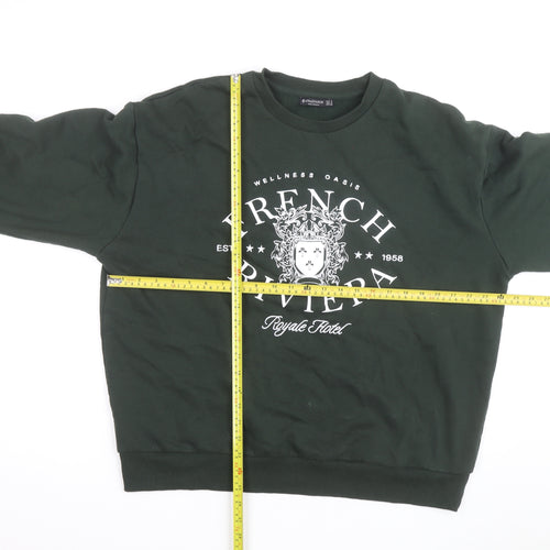 Stradivarius Unisex Dark Green French Riviera Graphic Sweatshirt Size S