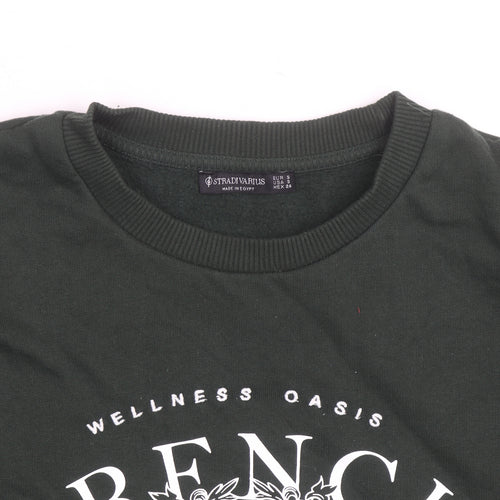 Stradivarius Unisex Dark Green French Riviera Graphic Sweatshirt Size S
