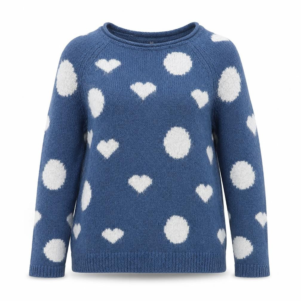 Front view of Holly Willoughby Women’s Blue Heart Knit jumper, size UK 8