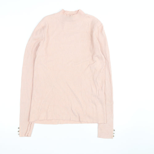 Lipsy Women Pink Ribbed Mock Neck Long Sleeve Pullover Jumper Size 10