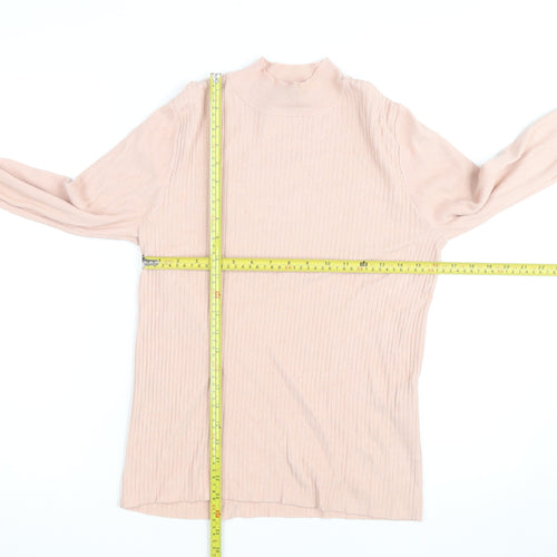 Lipsy Women Pink Ribbed Mock Neck Long Sleeve Pullover Jumper Size 10