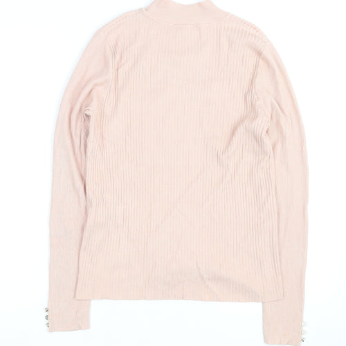 Lipsy Women Pink Ribbed Mock Neck Long Sleeve Pullover Jumper Size 10