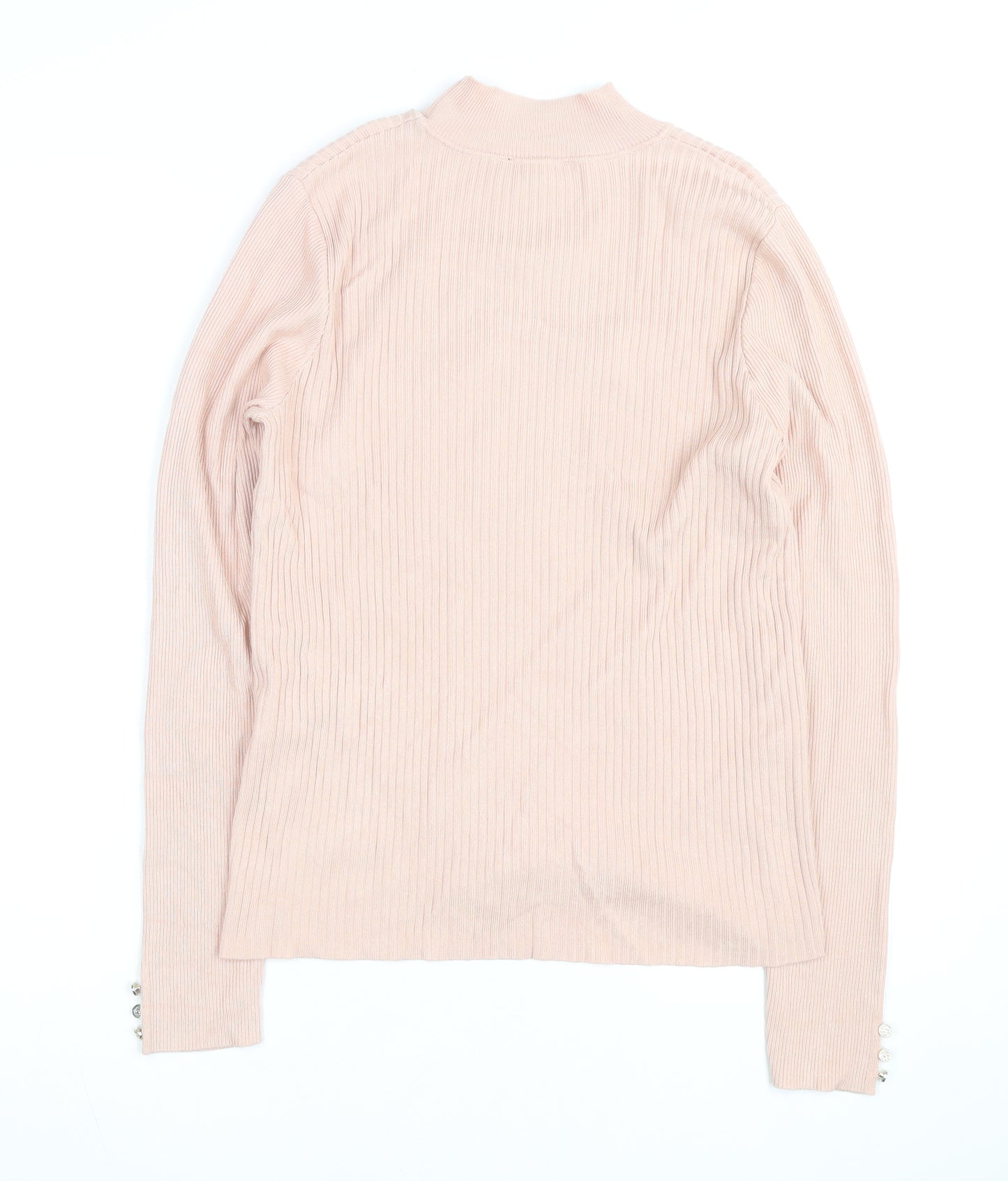 Lipsy Women Pink Ribbed Mock Neck Long Sleeve Pullover Jumper Size 10