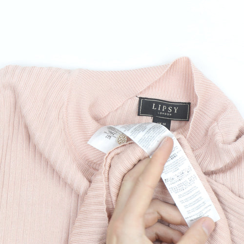 Lipsy Women Pink Ribbed Mock Neck Long Sleeve Pullover Jumper Size 10