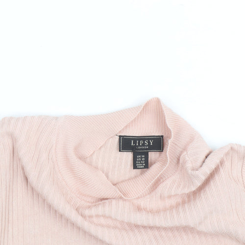 Lipsy Women Pink Ribbed Mock Neck Long Sleeve Pullover Jumper Size 10