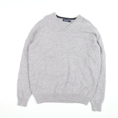 James Pringle Men's Grey Wool V-Neck Jumper Size L Classic Knit