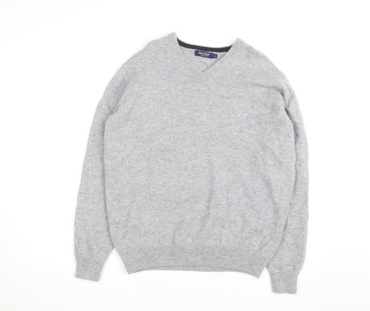 James Pringle Men's Grey Wool V-Neck Jumper Size L Classic Knit
