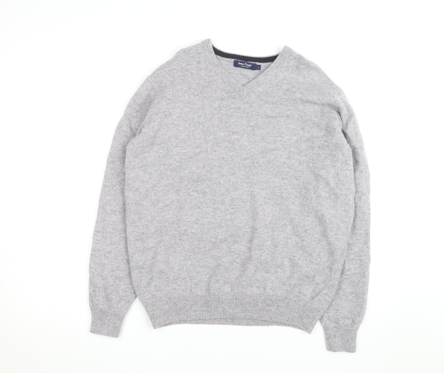 James Pringle Men's Grey Wool V-Neck Jumper Size L Classic Knit