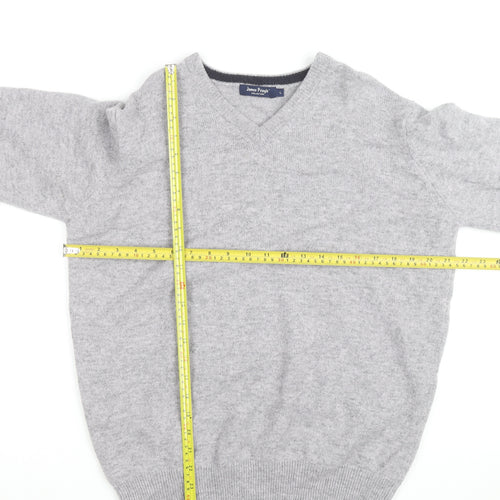 James Pringle Men's Grey Wool V-Neck Jumper Size L Classic Knit