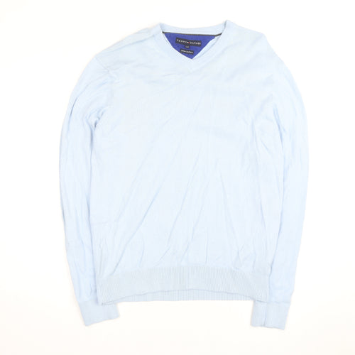 Tommy Hilfiger Men’s Blue Cotton Cashmere V-Neck Jumper Size L