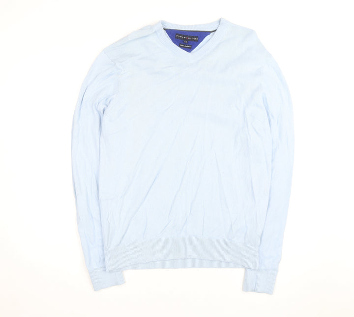 Tommy Hilfiger Men’s Blue Cotton Cashmere V-Neck Jumper Size L