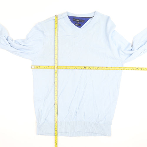 Tommy Hilfiger Men’s Blue Cotton Cashmere V-Neck Jumper Size L