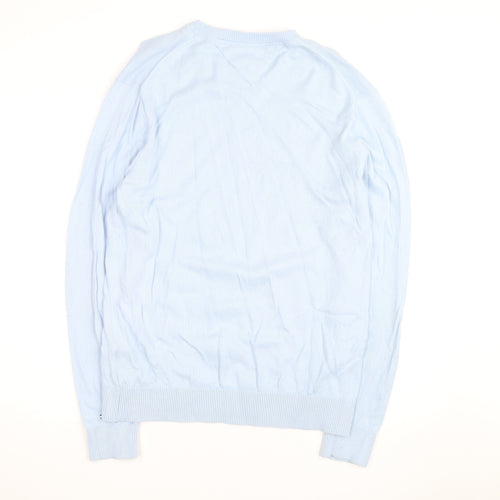 Tommy Hilfiger Men’s Blue Cotton Cashmere V-Neck Jumper Size L