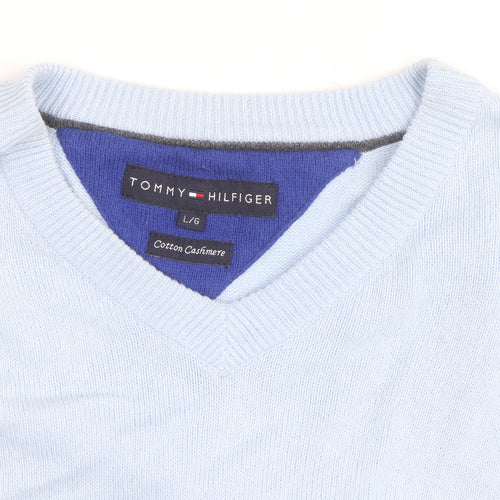 Tommy Hilfiger Men’s Blue Cotton Cashmere V-Neck Jumper Size L