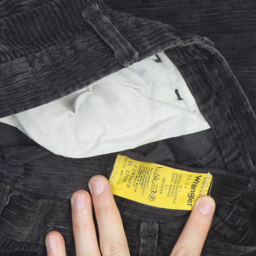 Wrangler Men's Black Corduroy Straight Jeans 32W 34L Regular Fit