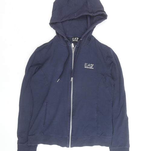Emporio Armani EA7 Men's Blue Full Zip Hoodie Size M Rhinestone Logo