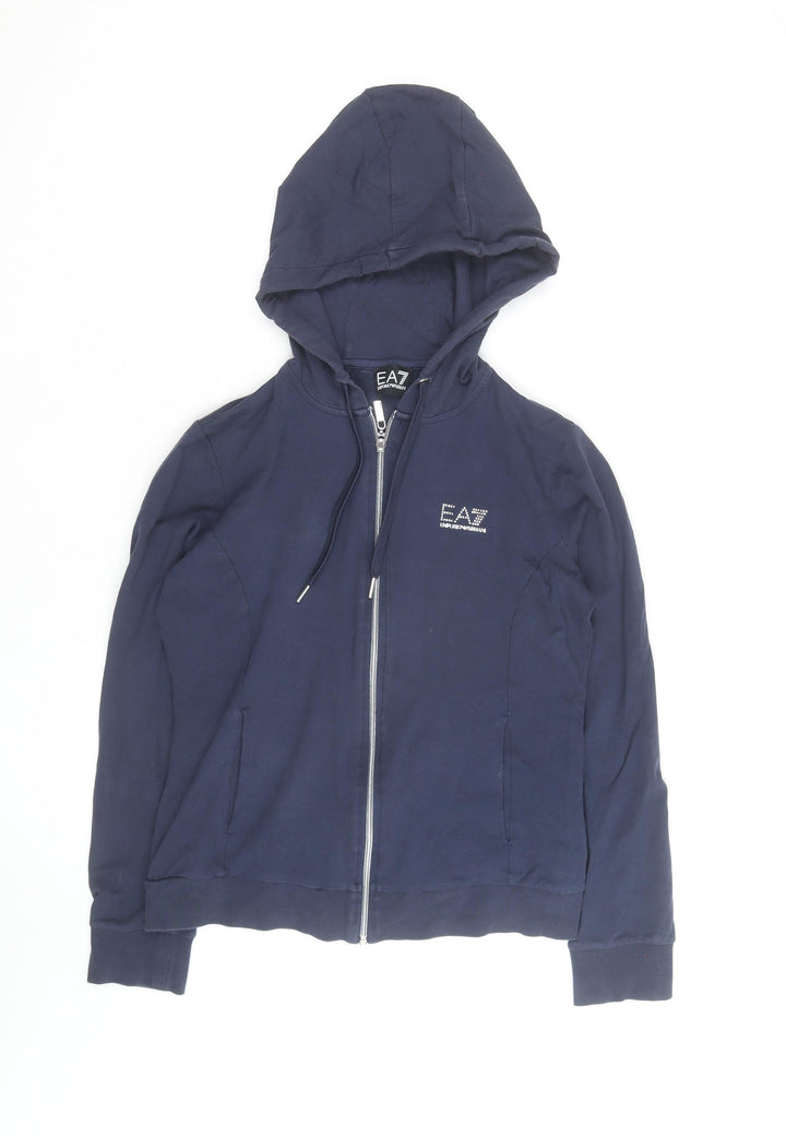 Emporio Armani EA7 Men's Blue Full Zip Hoodie Size M Rhinestone Logo
