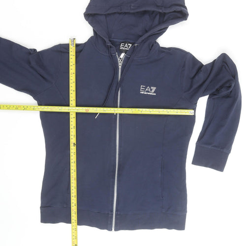 Emporio Armani EA7 Men's Blue Full Zip Hoodie Size M Rhinestone Logo